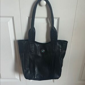 Chic Black Leather Tote with Braided Handles
